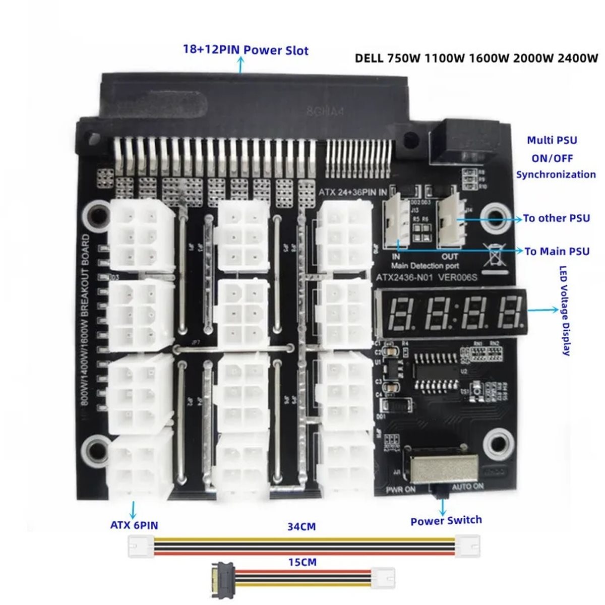 บอร์ดแยกพอร์ต PCIe 6 พิน 12 พอ - 2400W Server Psu Breakout Board บทวิจารณ์และราคา