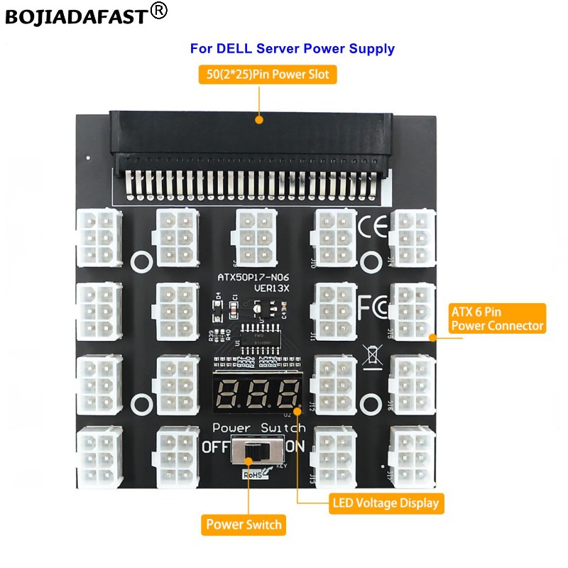 17 พอร์ต PCI-E 6 พินเชื่อมต่อเ - 2400W Server Psu Breakout Board บทวิจารณ์และราคา